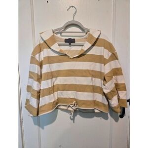 Sunday in Brooklyn Collared Structured Crop Top Yellow/Tan Stripe Size L